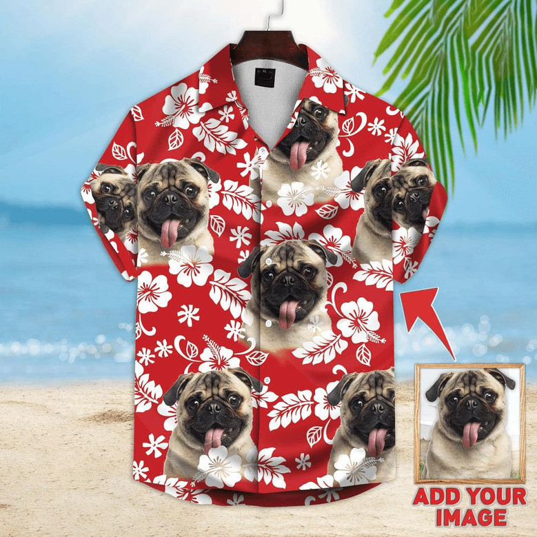Custom Dog Face Aloha Hawaiian Shirts With Dog Face - Leaves Flowers Pattern Red Color Aloha Shirt - Personalized Hawaiian Shirts & Tops For Men Women