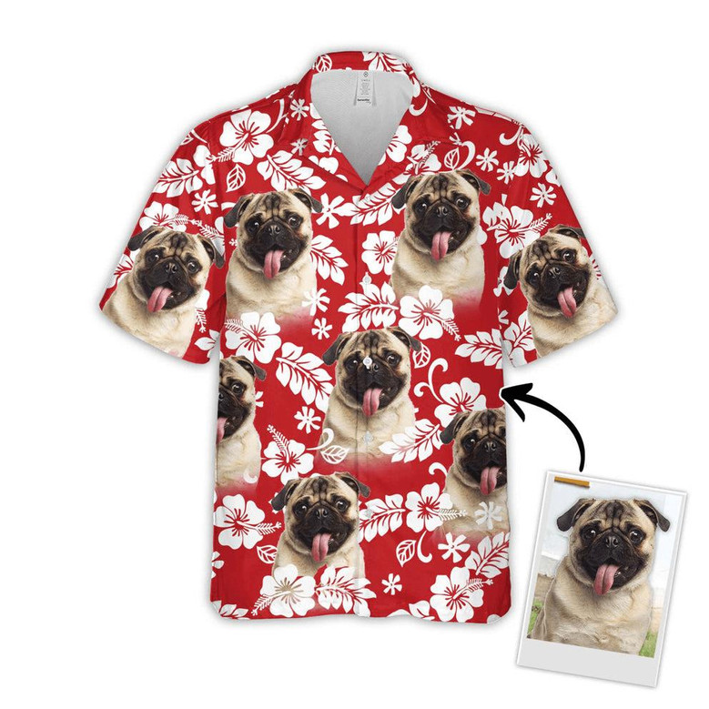 Custom Dog Face Aloha Hawaiian Shirts With Dog Face - Leaves Flowers Pattern Red Color Aloha Shirt - Personalized Hawaiian Shirts & Tops For Men Women