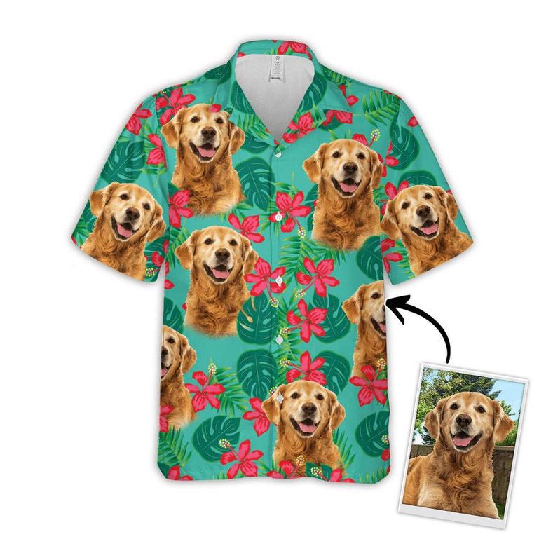 Custom Dog Face Hawaiian Shirt - Leaves & Flowers Pattern Mint Color Aloha Shirt - Personalized Hawaiian Shirt For Men & Women, Dog Lovers