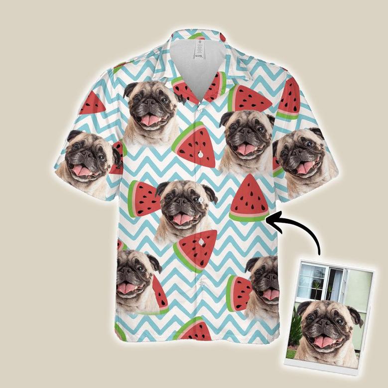 Custom Dog Face On Hawaiian Shirt - Watermelon Pattern White Color Aloha Shirt - Personalized Hawaiian Shirt For Men & Women, Pet Lovers