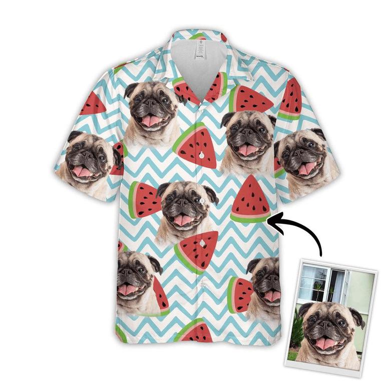 Custom Dog Face On Hawaiian Shirt - Watermelon Pattern White Color Aloha Shirt - Personalized Hawaiian Shirt For Men & Women, Pet Lovers