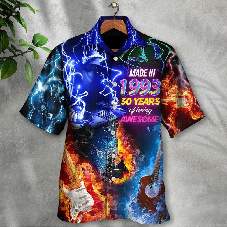Custom Guitar Neon Style Aloha Hawaiian Shirt For Summer, Music Is My Life Made In 1993 Hawaiian Shirts Outfit For Men Women, Music Guitar Lovers