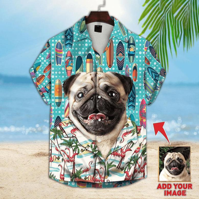 Custom Hawaiian Shirts With Pet Face Dog Cat Face - Surfing Pattern Sky Blue Color Aloha Shirts - Custom Dog Face Hawaiian Shirts & Tops For Men Women