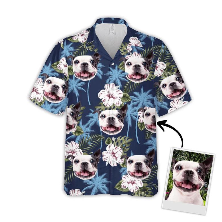 Custom Pet Dog Hawaiian shirt - Custom Photo Blue Palm Tree Pattern Personalized Hawaiian Shirt - Perfect Gift For Animal Lovers, Friend, Family