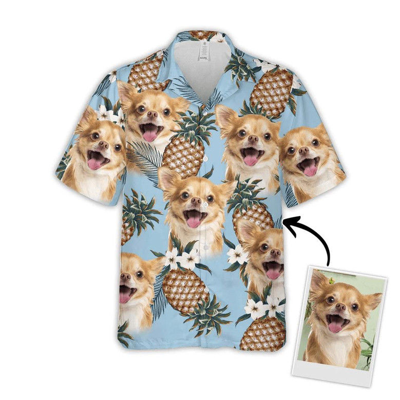 Custom Pet Dog Hawaiian Shirt - Custom Photo Pet Pineapple Pattern Light Blue Personalized Hawaiian Shirt - Perfect Gift For Animal Lovers, Friend, Family