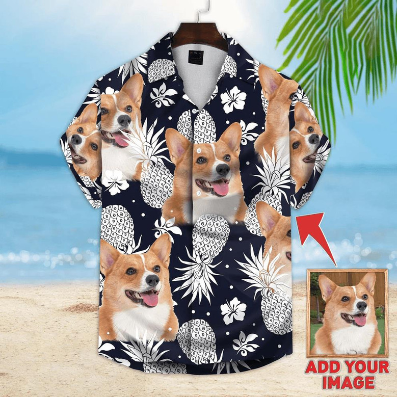 Custom Pet Dog Hawaiian Shirt - Custom Photo Pineapple Pattern Dark Navy Personalized Hawaiian Shirt - Perfect Gift For Animal Lovers, Friend, Family