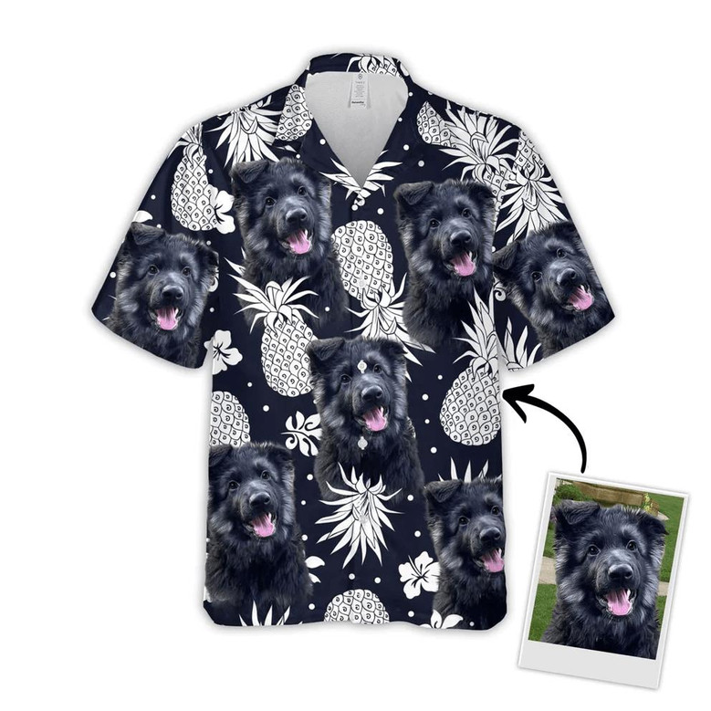Custom Pet Dog Hawaiian Shirt - Custom Photo Pineapple Pattern Dark Navy Personalized Hawaiian Shirt - Perfect Gift For Animal Lovers, Friend, Family