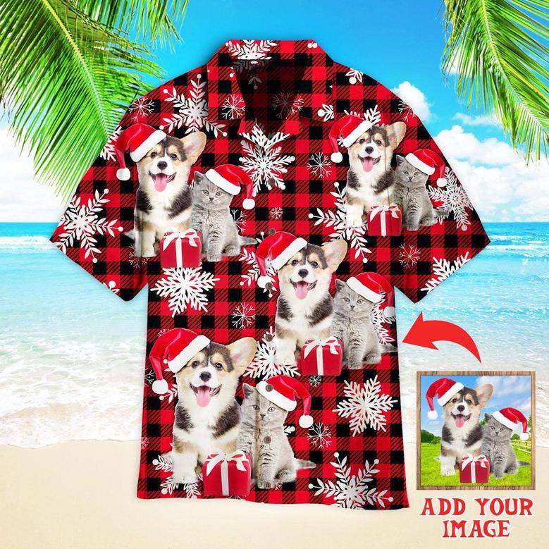 Custom Photo Dog On Retro Winter Buffalo Plaid Custom Hawaiian Shirt, Personalized Hawaiian Shirts - Perfect Gift For Dog Lovers, Family, Friends