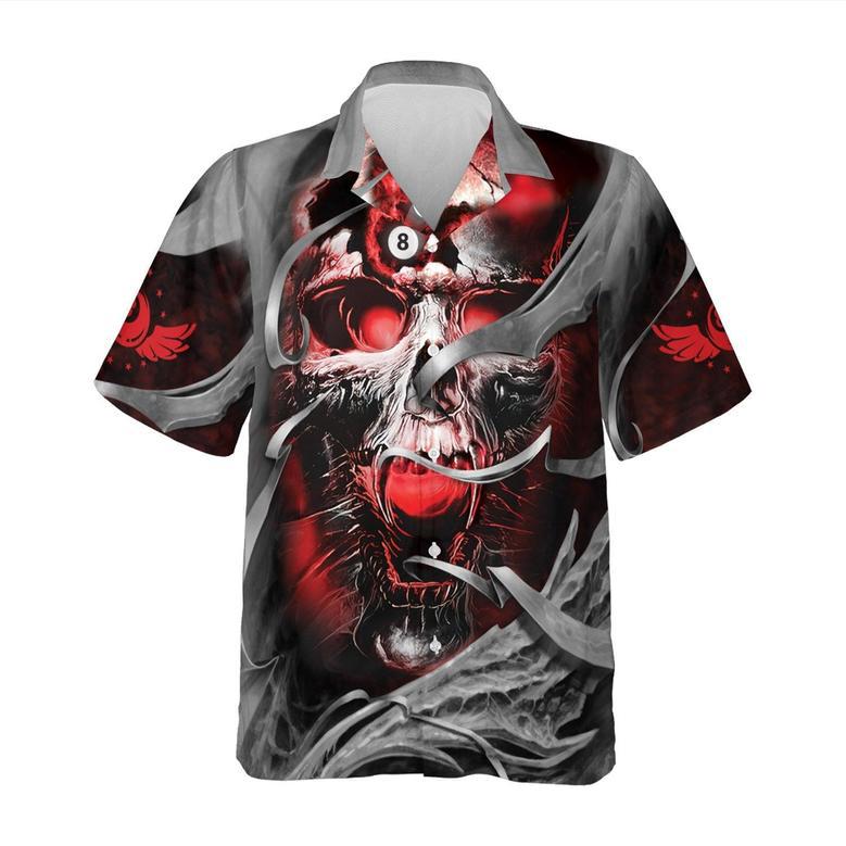 Customized Billiard Hawaiian Shirts, Red Skull Reaper Pool 8 Ball Personalized Aloha Shirt - Gift For Billiard Lovers, Billiard Players