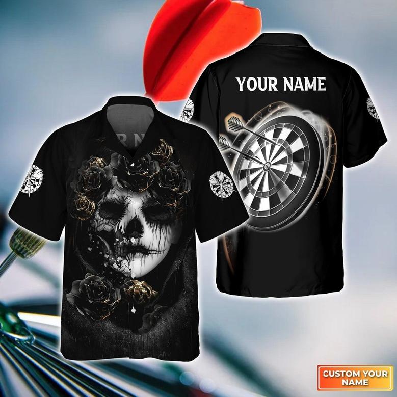 Customized Darts Aloha Hawaiian Shirt, Skull Art Dartboard Hawaiian Shirt, Skull Girl Personalized Name Hawaiian Shirt For Men & Women, Darts Lover