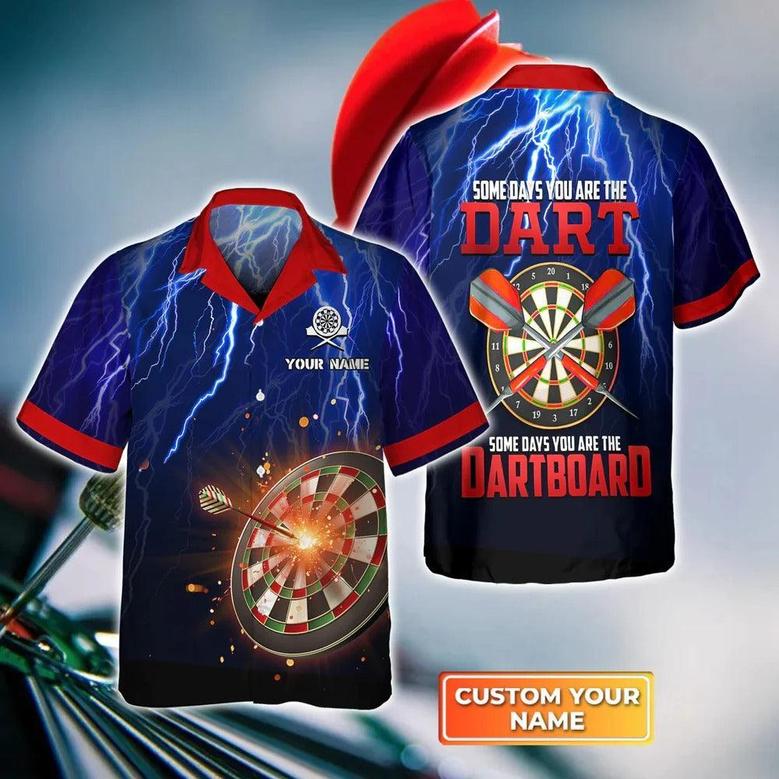 Customized Darts Hawaiian Shirt, Thunder Lightning, Dartboard Personalized Name Hawaiian Shirt For Men - Perfect Gift For Darts Lovers, Darts Players
