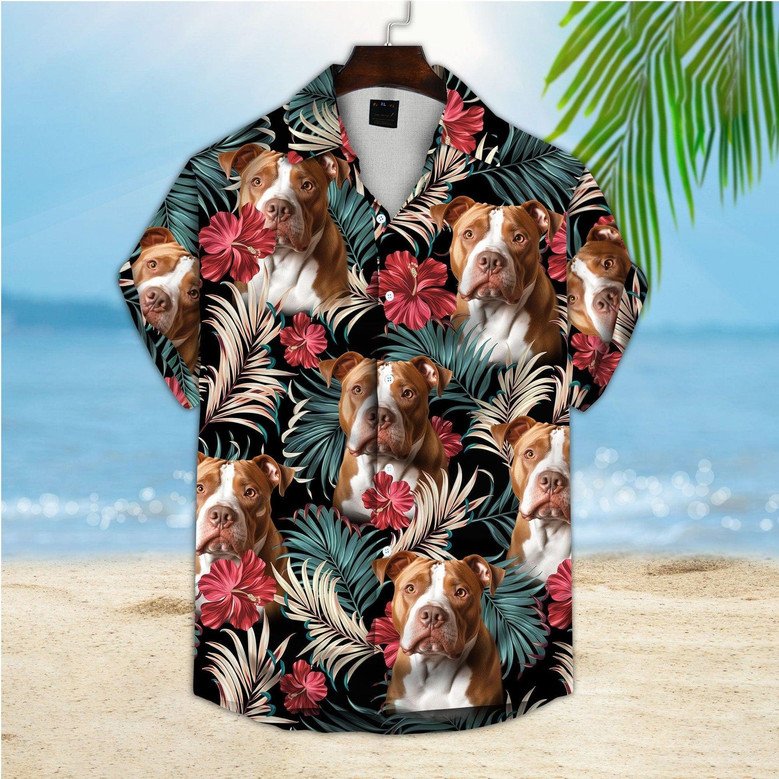 Customized Hawaiian Shirts With Dog Pet Face - Palms Dark Emerald Color Aloha Shirt, Personalized Hawaiian Shirts with Dog Face Pet Face