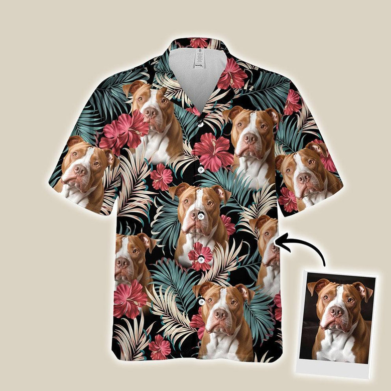 Customized Hawaiian Shirts With Dog Pet Face - Palms Dark Emerald Color Aloha Shirt, Personalized Hawaiian Shirts with Dog Face Pet Face