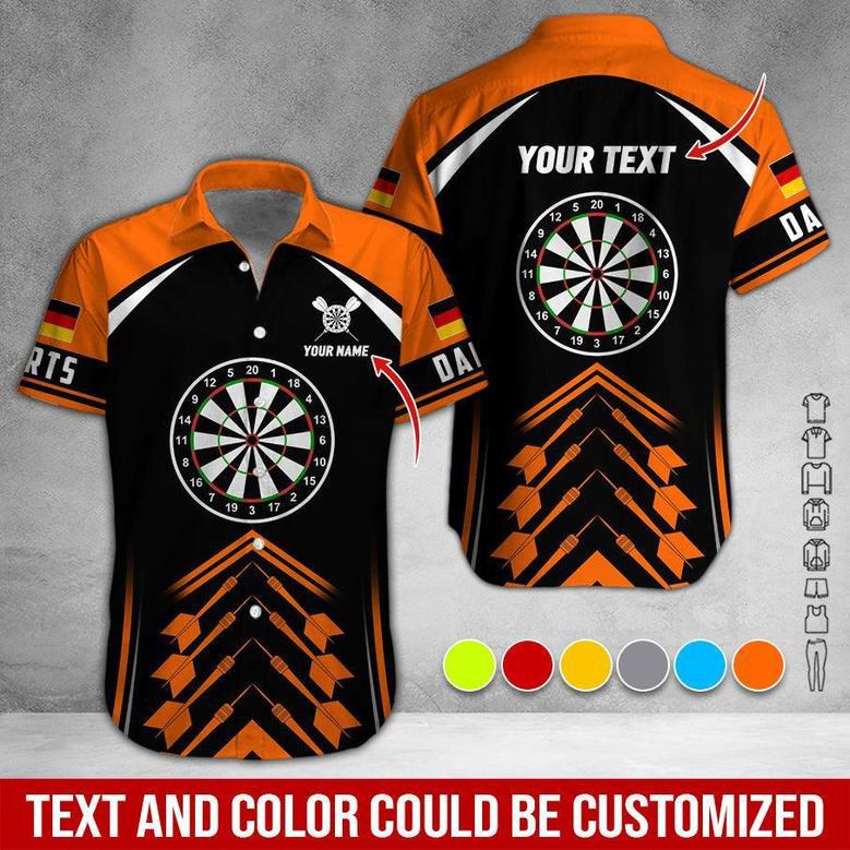 Customized Name & Text Darts Hawaiian Shirt, German Flag Logo Personalized Darts Hawaiian Shirts - Gift For Darts Lovers, Darts Players Uniforms