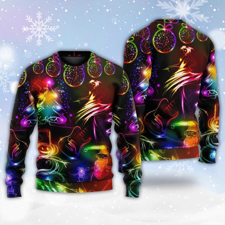 Dancing Santa Claus Tree Snow Man Neon Light Style Ugly Christmas Sweaters