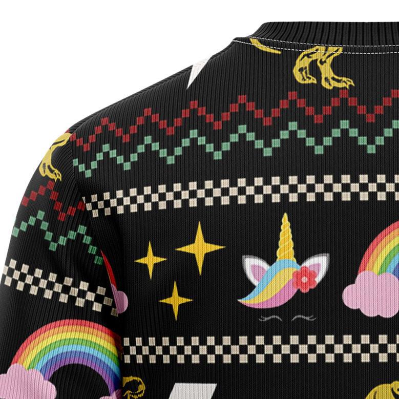 Dinosaur Unicorn Ride Hard Ugly Christmas Sweater