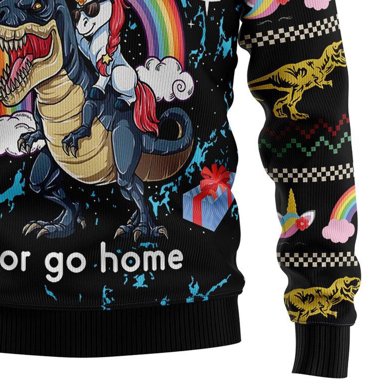 Dinosaur Unicorn Ride Hard Ugly Christmas Sweater