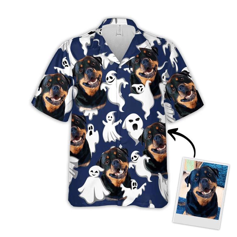 Dog Custom Hawaiian Shirt - Custom Photo Pet Funny Ghost Pattern Navy Personalized Hawaiian Shirt - Perfect Gift For Dog Lovers, Friend, Family