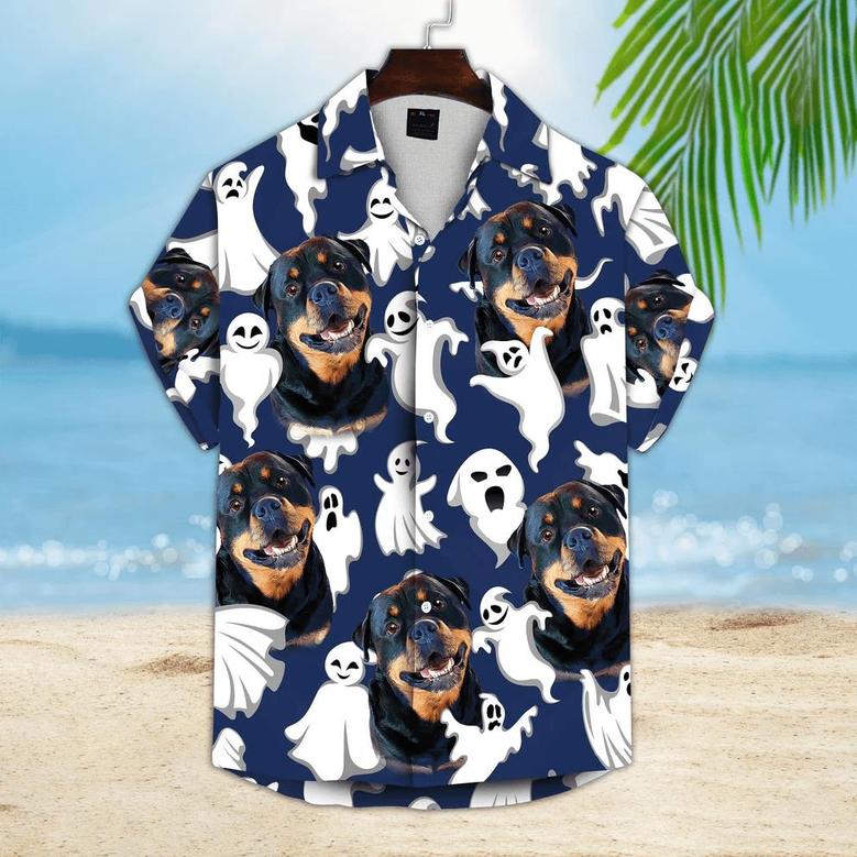 Dog Custom Hawaiian Shirt - Custom Photo Pet Funny Ghost Pattern Navy Personalized Hawaiian Shirt - Perfect Gift For Dog Lovers, Friend, Family
