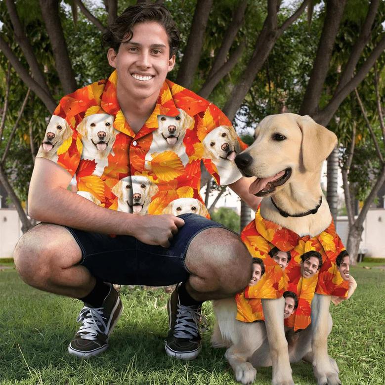 Dog Custom Hawaiian Shirt - Custom Photo Pet Leaves Autumn Pattern Personalized Hawaiian Shirt - Gift For Dog Lovers, Friend, Family