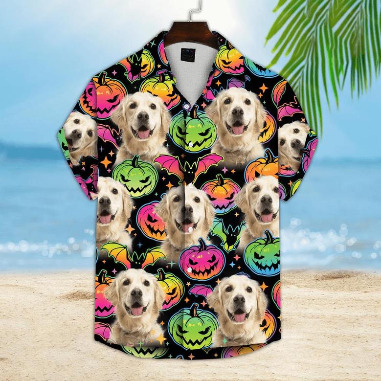 Dog Custom Hawaiian Shirt - Custom Photo Pet Pumpkin & Bat Pattern Personalized Hawaiian Shirt - Perfect Gift For Dog Lovers, Friend, Family