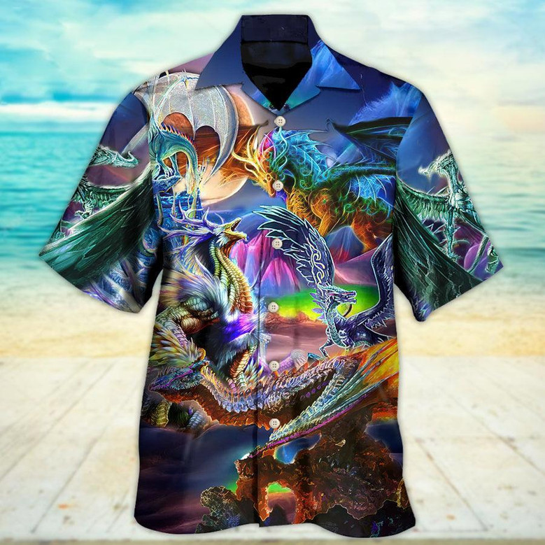 Dragon Color Hawaiian Shirt For Summer, Dragon Neon Legends Colorful Hawaiian Shirts Outfit For Men Women, Dragon Lovers