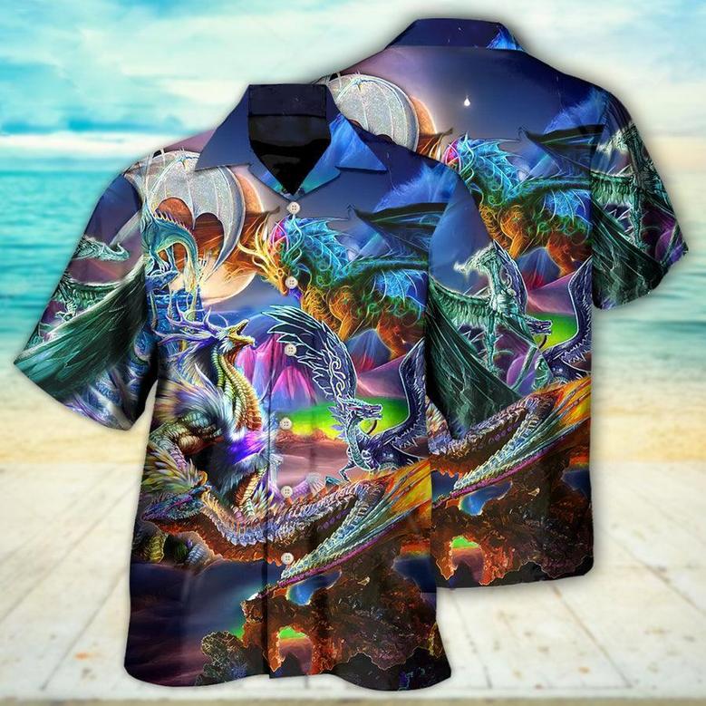 Dragon Color Hawaiian Shirt For Summer, Dragon Neon Legends Colorful Hawaiian Shirts Outfit For Men Women, Dragon Lovers