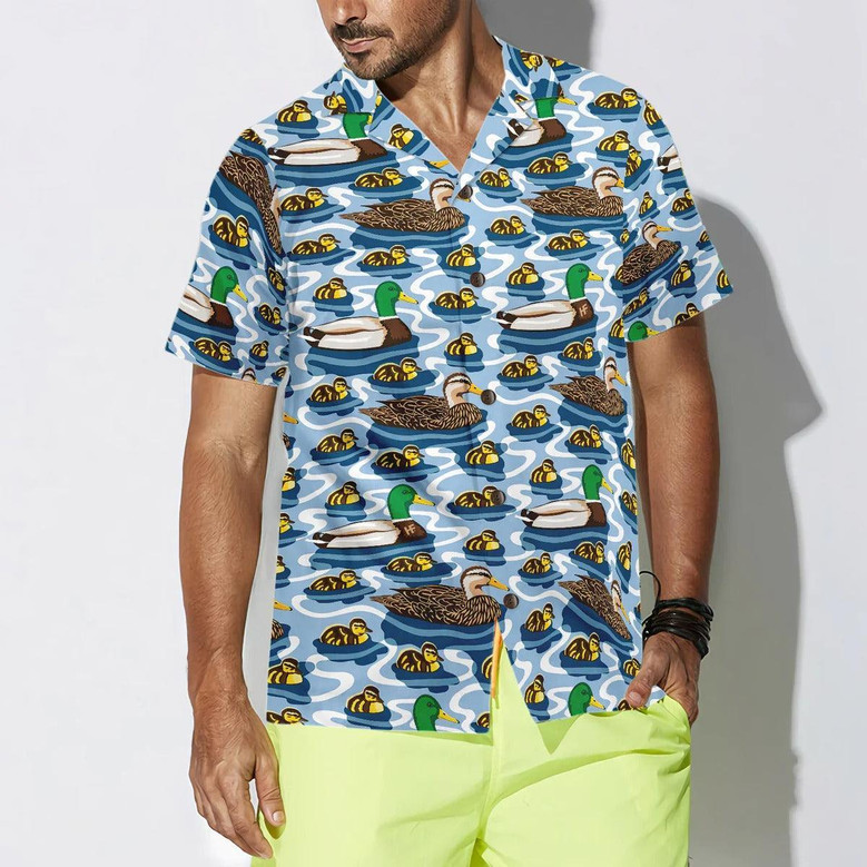 Duck Hawaiian Shirt, Rouen Duck Family Swimming Aloha Shirt For Men Women - Perfect Gift For Duck Lovers, Husband, Boyfriend, Friend, Family