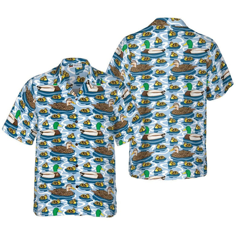 Duck Hawaiian Shirt, Rouen Duck Family Swimming Aloha Shirt For Men Women - Perfect Gift For Duck Lovers, Husband, Boyfriend, Friend, Family