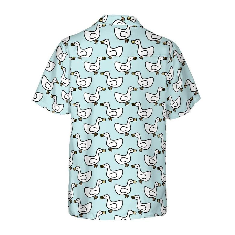 Duck Hawaiian Shirt, White Duck Cartoon In Blue Aloha Shirt For Men Women - Perfect Gift For Duck Lovers, Husband, Boyfriend, Friend, Family