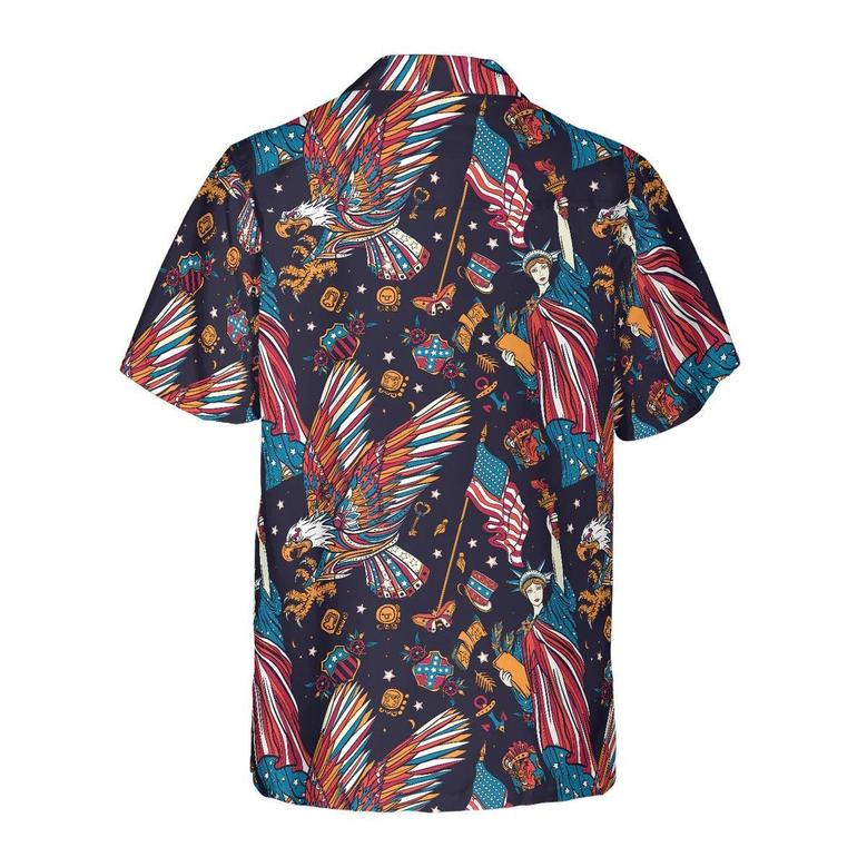 Eagle Hawaiian Shirt, Tattoo Style American Eagle Aloha Shirt For Men - Perfect Gift For Husband, Boyfriend, Friend, Family