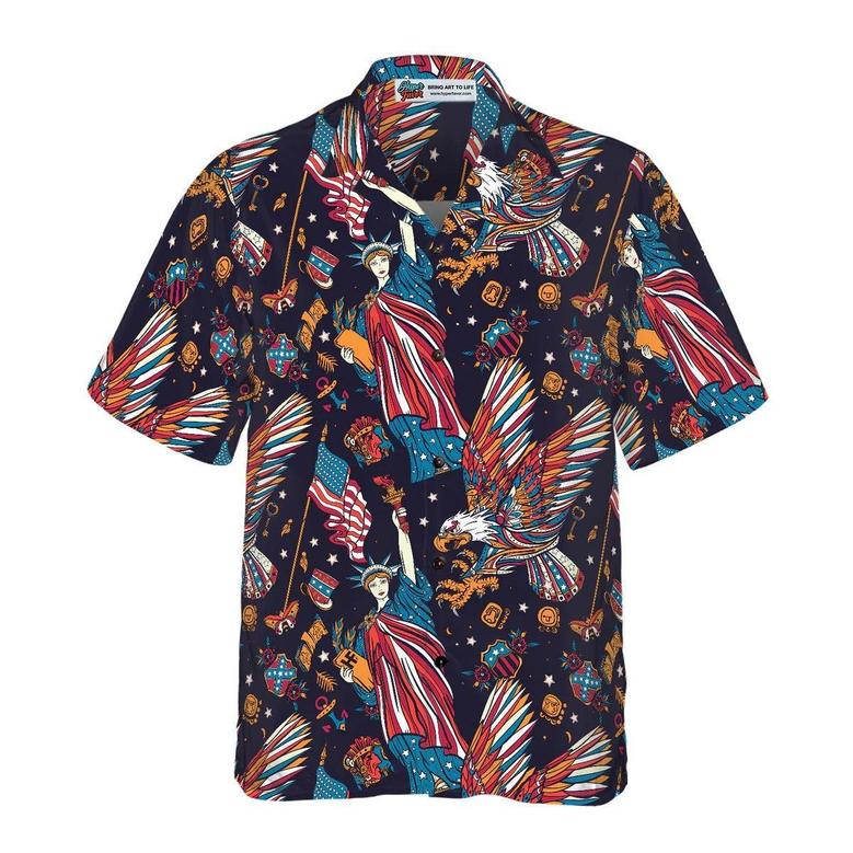 Eagle Hawaiian Shirt, Tattoo Style American Eagle Aloha Shirt For Men - Perfect Gift For Husband, Boyfriend, Friend, Family