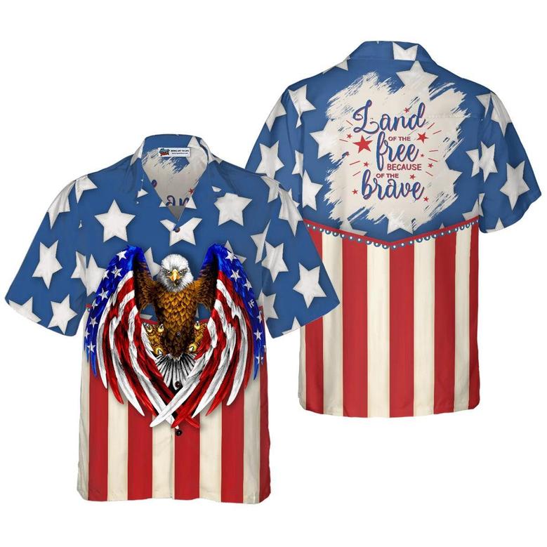 Eagle US Flag Hawaiian Shirt, Land Of The Free Because Of The Brave Hawaiian Shirt - Perfect Gift For Lover, Friend, Family