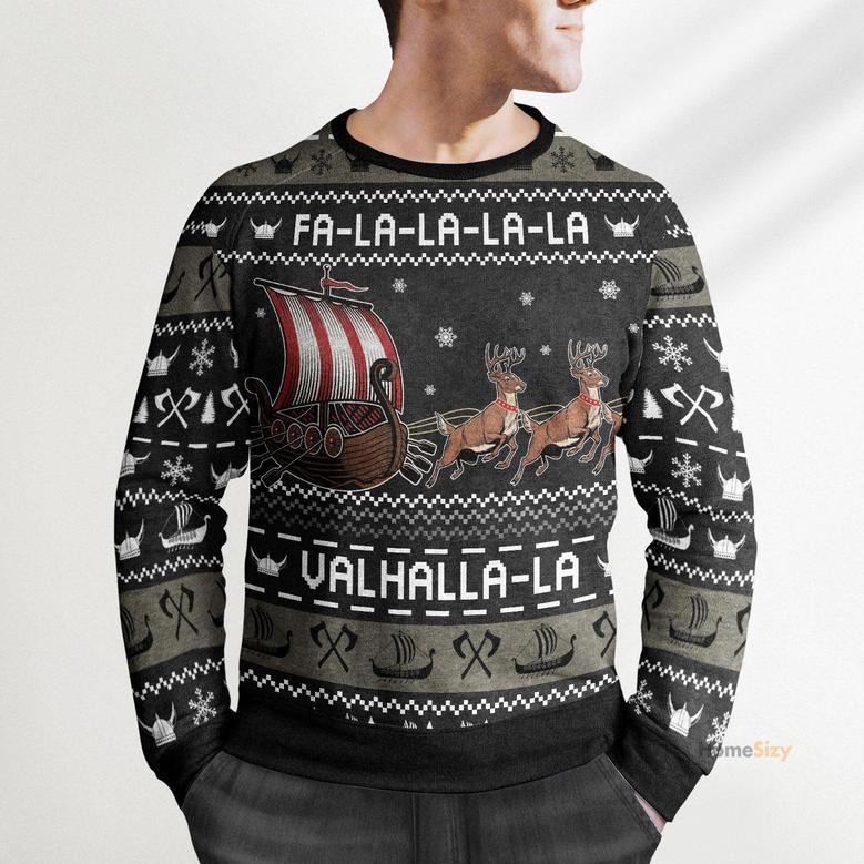 Fa-la-la-valhalla Viking Ugly Christmas Sweater For Men And Women