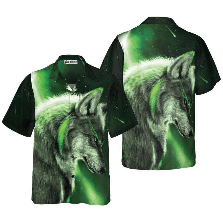 Fantasy Green Wolf Hawaiian Shirt - Wolf And Sky Night , Perfect Gift For Wolf Lovers, Husband, Boyfriend, Friend, Family