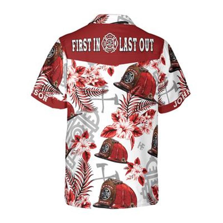 Firefighter Custom Name Hawaiian Shirt, Personalized Red Texas Bluebonnet Aloha Shirt For Men - Perfect Gift For Men, Firefighter , Husband, Boyfriend, Friend, Family