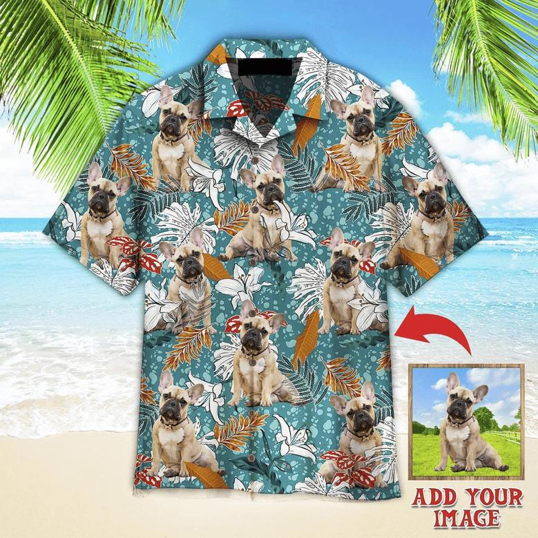 French Bulldog Tropical Leaves And Lily Flowers Summer Custom Photo Hawaiian Shirt, Personalized Hawaiian Shirts - Perfect Gift For Dog Lovers, Family, Friends