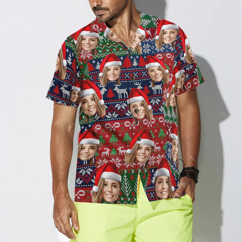 Funny Custom Face Christmas Pattern Hawaiian Shirt, Custom Photo Hawaiian Shirt - Personalized Summer Gifts For Men, Women