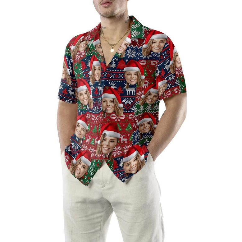 Funny Custom Face Christmas Pattern Hawaiian Shirt, Custom Photo Hawaiian Shirt - Personalized Summer Gifts For Men, Women