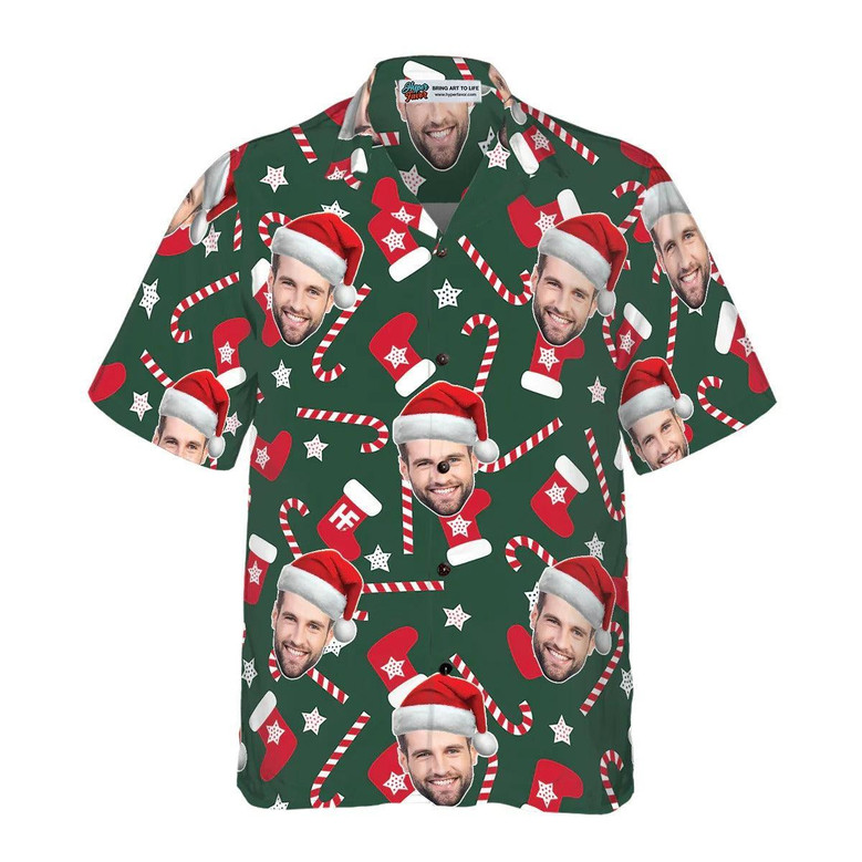 Funny Custom Face Christmas Pattern Seamless Hawaiian Shirt, Custom Photo Hawaiian Shirt - Personalized Summer Gifts For Men, Women