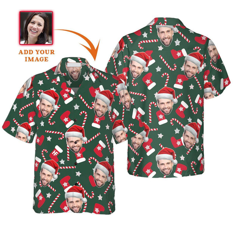 Funny Custom Face Christmas Pattern Seamless Hawaiian Shirt, Custom Photo Hawaiian Shirt - Personalized Summer Gifts For Men, Women