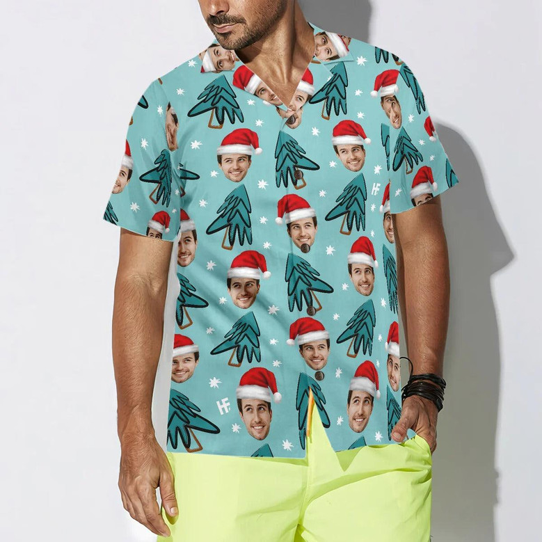 Funny Custom Face Christmas Tree Hawaiian Shirt, Custom Photo Hawaiian Shirt - Personalized Summer Gifts For Men, Women