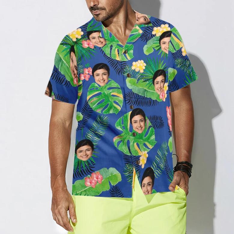 Funny Custom Face Tropical Pattern In Blue Background Hawaiian Shirt, Custom Photo Hawaiian Shirt - Personalized Summer Gifts For Men, Women