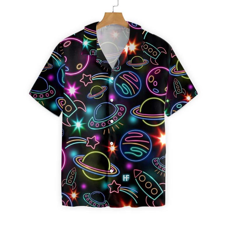 Glowing Space With Rainbow Star Hawaiian Shirt, Colorful Summer Aloha Shirt For Men Women, Perfect Gift For Husband, Wife, Friend, Family