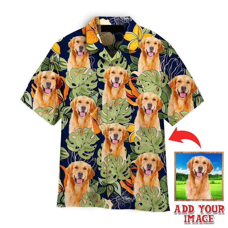Golden Retriever Hawaiian Shirt Custom Photo, Dog With Vintage Tropical Leaves Personalized Hawaiian Shirt - Perfect Gift For Dog Lovers, Family, Friends
