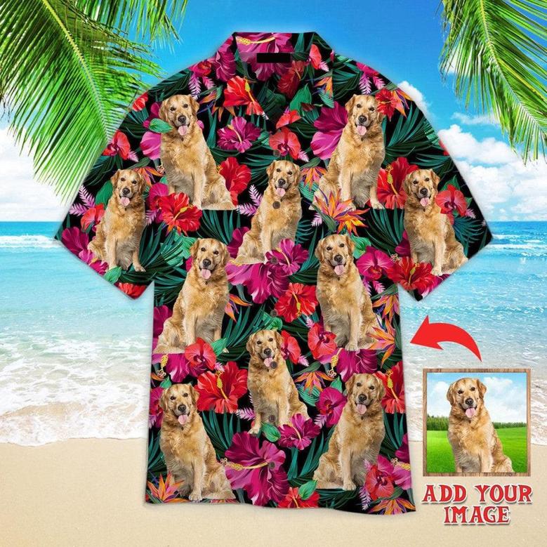 Golden Retriever Hawaiian Shirt Custom Photo, Palm Tree Island Personalized Hawaiian Shirt - Perfect Gift For Dog Lovers, Family, Friends