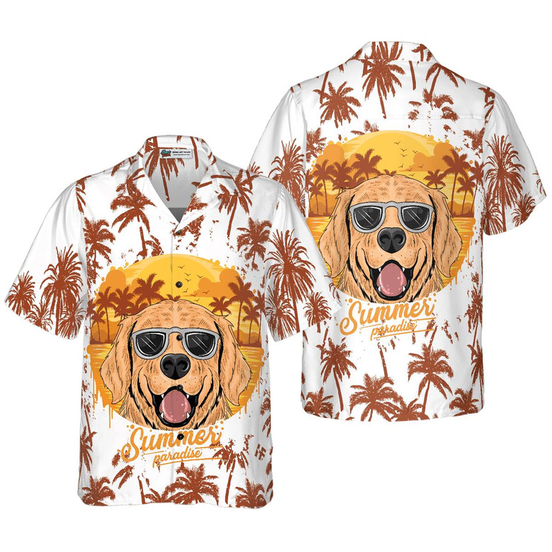 Golden Retriever Hawaiian Shirt, Golden Retriever Summer Pradise, Tropical Palm Aloha Shirt For Men - Perfect Gift For Golden Retriever Lovers