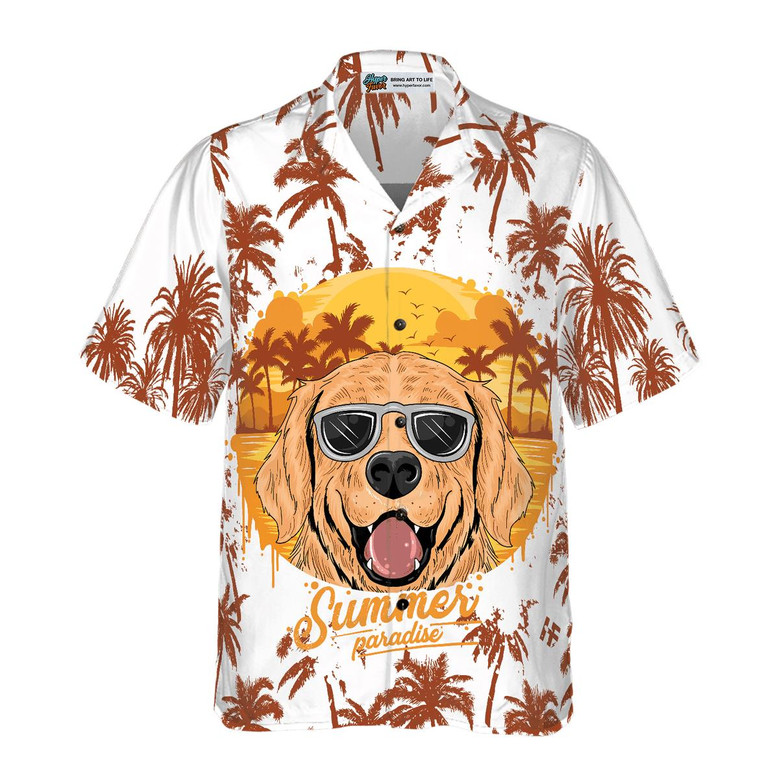 Golden Retriever Hawaiian Shirt, Golden Retriever Summer Pradise, Tropical Palm Aloha Shirt For Men - Perfect Gift For Golden Retriever Lovers