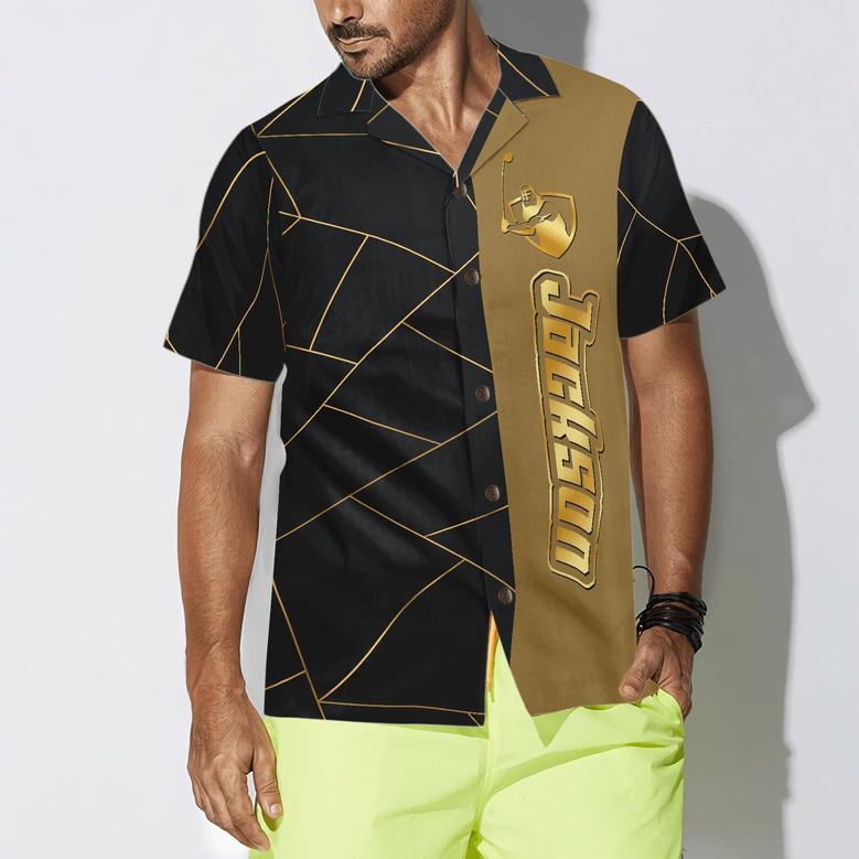Golf Hawaiian Shirt Custom Name, Golden Lines Pattern, Colorful Summer Personalized Aloha Hawaiian Shirt For Men Women, Gift For Friend, Golf Lovers