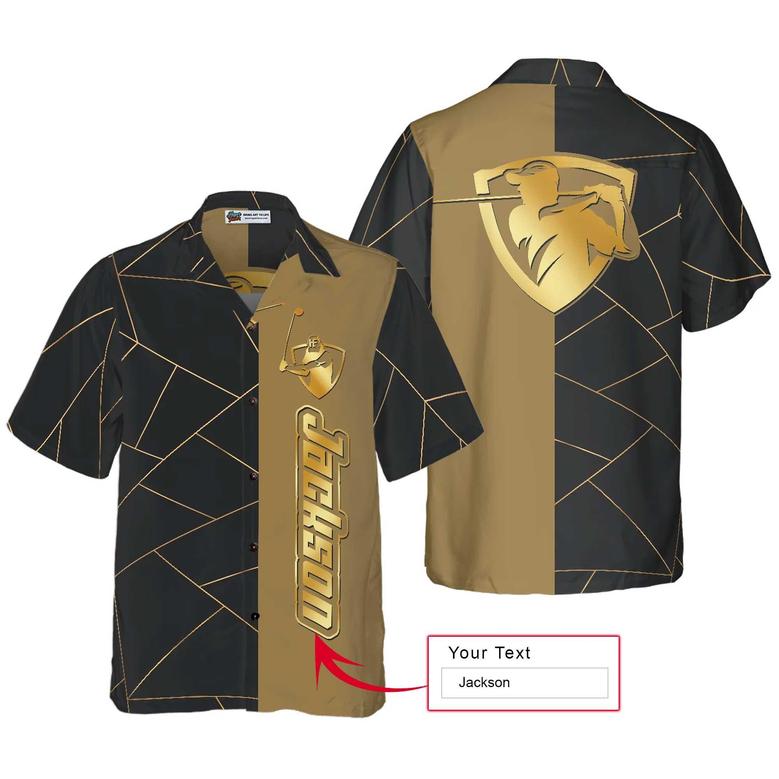 Golf Hawaiian Shirt Custom Name, Golden Lines Pattern, Colorful Summer Personalized Aloha Hawaiian Shirt For Men Women, Gift For Friend, Golf Lovers